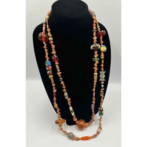 Artisan Jewelry - Artisan Natural Stone Amber Copal Uranium Vaseline‎ Glass Long Beaded Necklace